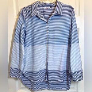 CALVIN KLEIN Women’s Striped Button Down Top XL Blue‎